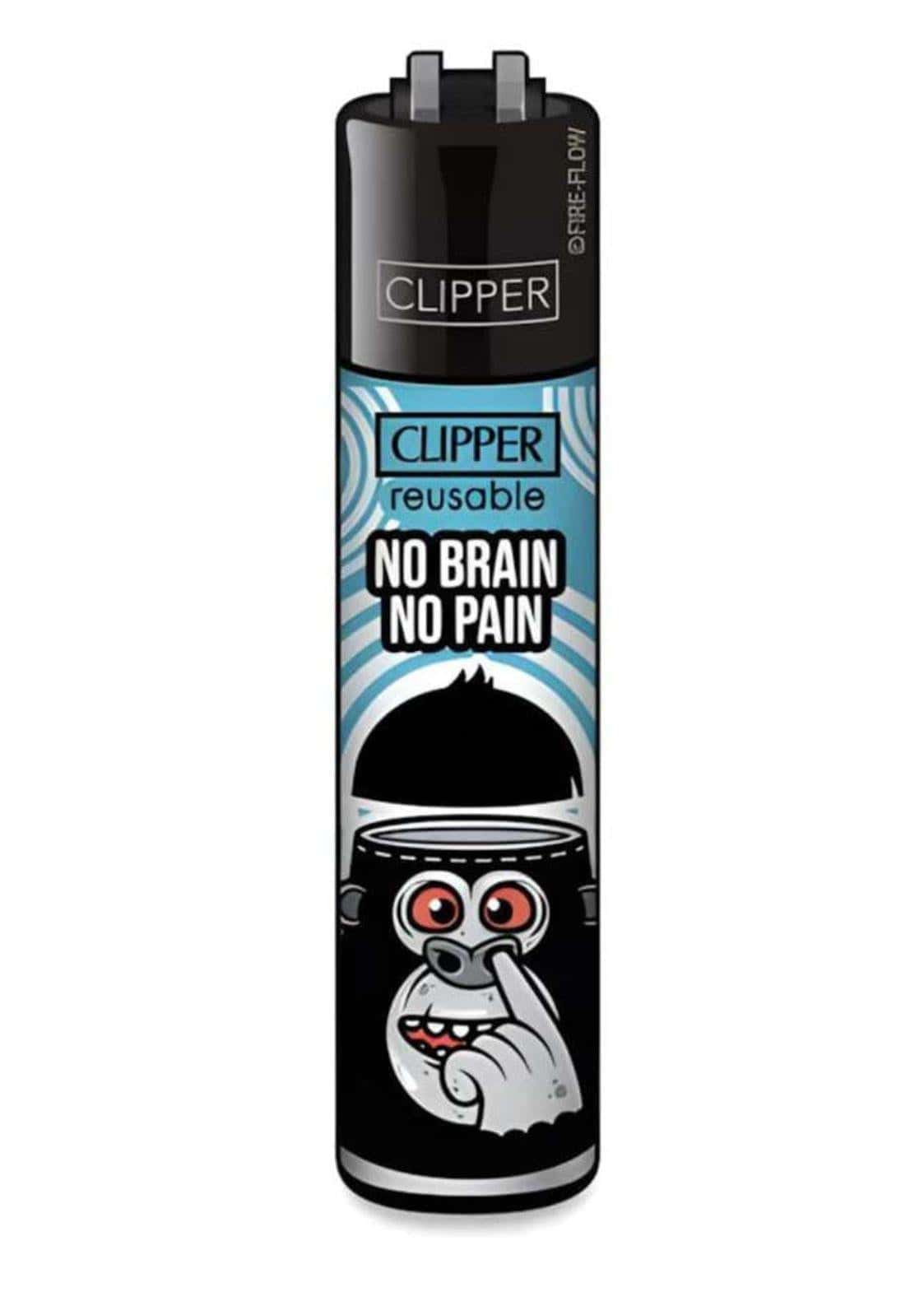 Schwarzes clipper feuerzeug mit cartoon gorilla design und blauem spiralmuster original clipper für gothic szene